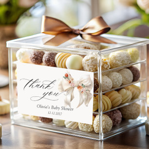 Floral Bow Elegant Baby Shower Vielen Dank Rechteckiger Aufkleber