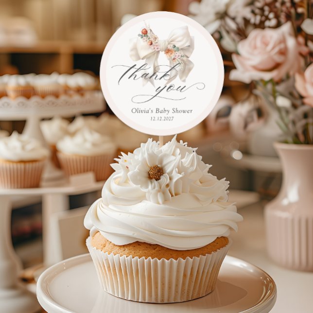 Floral Bow Elegant Baby Shower Vielen Dank Runder Aufkleber (Von Creator hochgeladen)