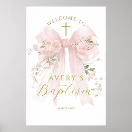 Floral Bow Elegant Flower Girl Baptism Poster