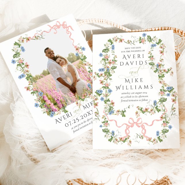 Floral Bow Garden Rustikales Elegantes Foto Hochze Save The Date (Von Creator hochgeladen)