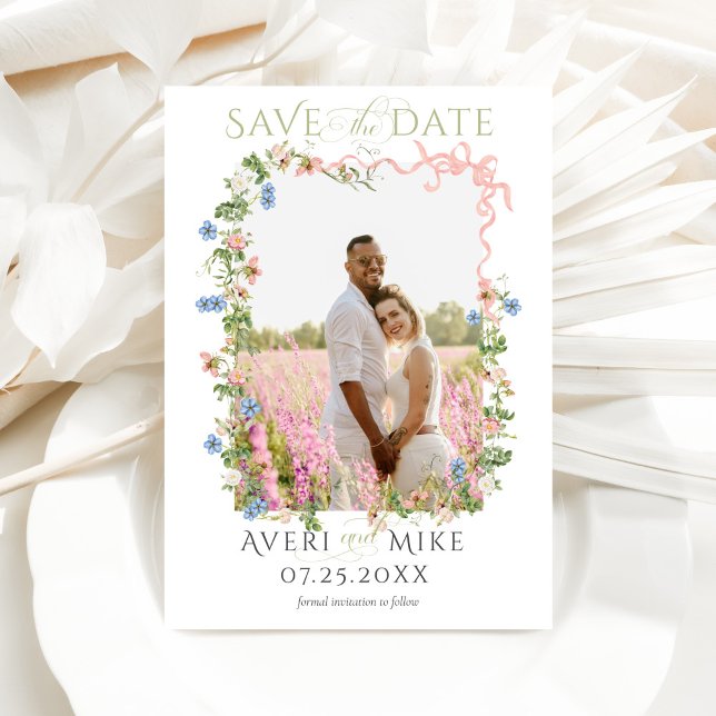 Floral Bow Garden Rustikales Elegantes Foto Hochze Save The Date (Von Creator hochgeladen)