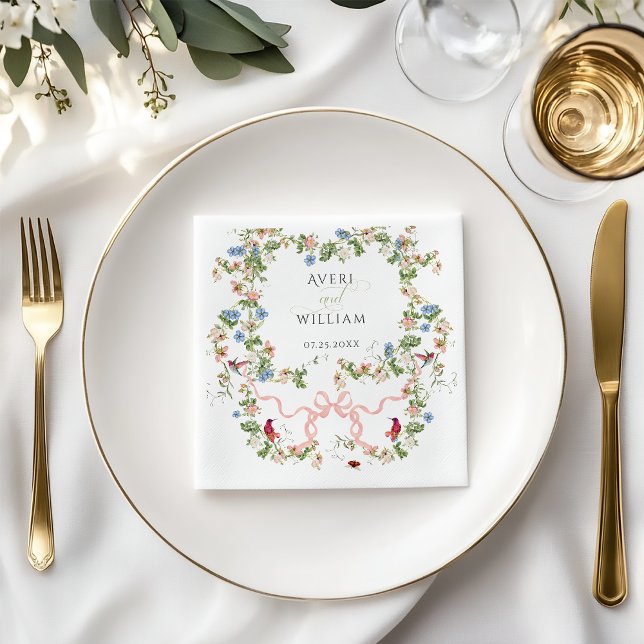 Floral Bow Garden Rustikales Elegantes Foto Hochze Serviette (Von Creator hochgeladen)