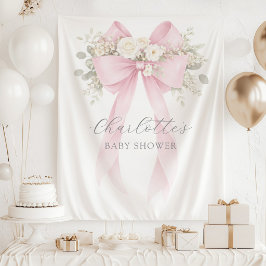 Floral Bow Pink Coquette Baby Shower Wandteppich