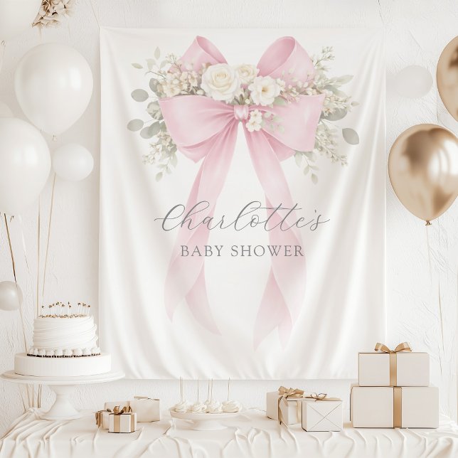 Floral Bow Pink Coquette Baby Shower Wandteppich (Von Creator hochgeladen)