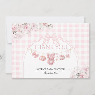 Floral Bow Pink Pumpkin Girl Babydusche Dankeskarte