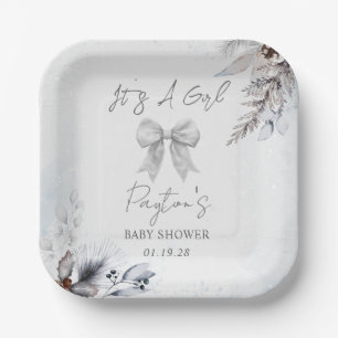 Floral Bow Winter Girl Babydusche Willkommen Pappteller