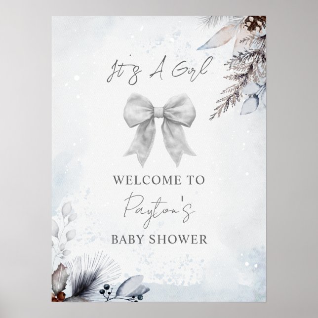 Floral Bow Winter Girl Babydusche Willkommen Poster (Vorne)
