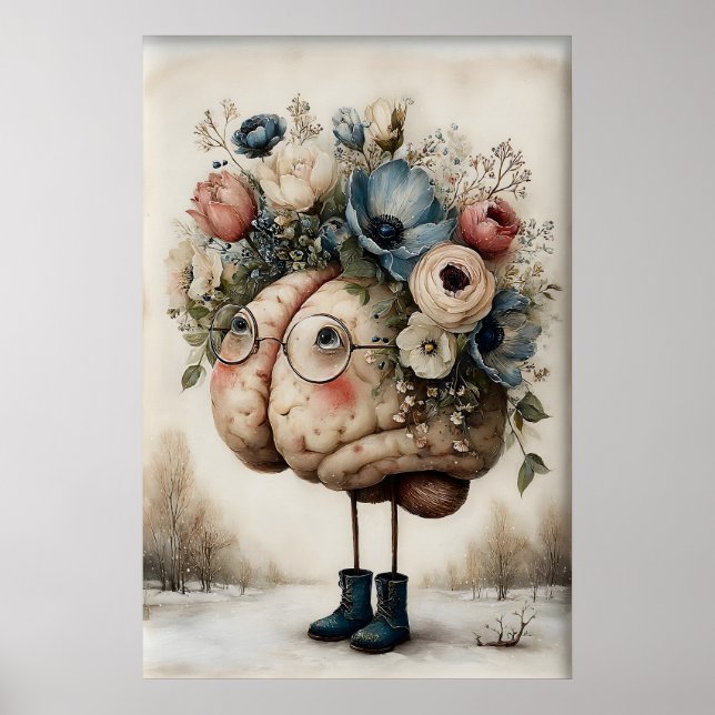 Floral Brain Print, Botanical Brain Illustration Poster (Vorne)
