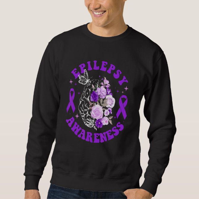 Floral Brain Purple Ribbon Epilepsy Awareness Mont Sweatshirt (Vorderseite)
