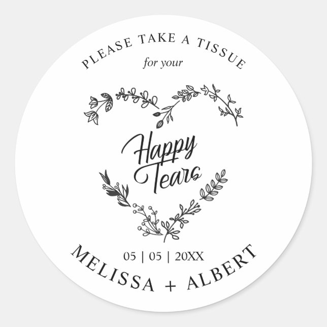 Floral & Branches Heart Happy Tears Wedding Quote Runder Aufkleber (Vorderseite)