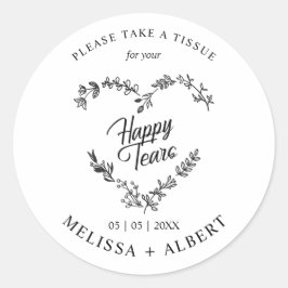 Floral & Branches Heart Happy Tears Wedding Quote Runder Aufkleber