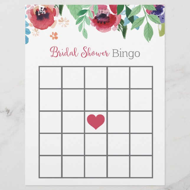 Floral Brautparty Bingo Spiel (Vorderseite)