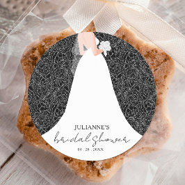 Floral Brautparty Wedding Gown Black Runder Aufkleber