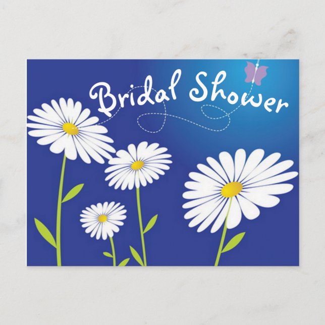 Floral Brautparty White Daisy Blume Blue Einladungspostkarte (Vorderseite)