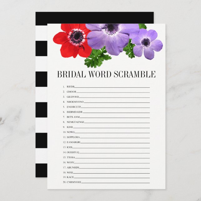 Floral Brautparty Word Scramble Game Card Einladung (Vorne/Hinten)