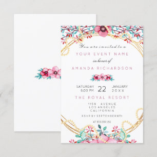 Floral Bridal Birthday Gold Pink Pearl Sweet White Einladung