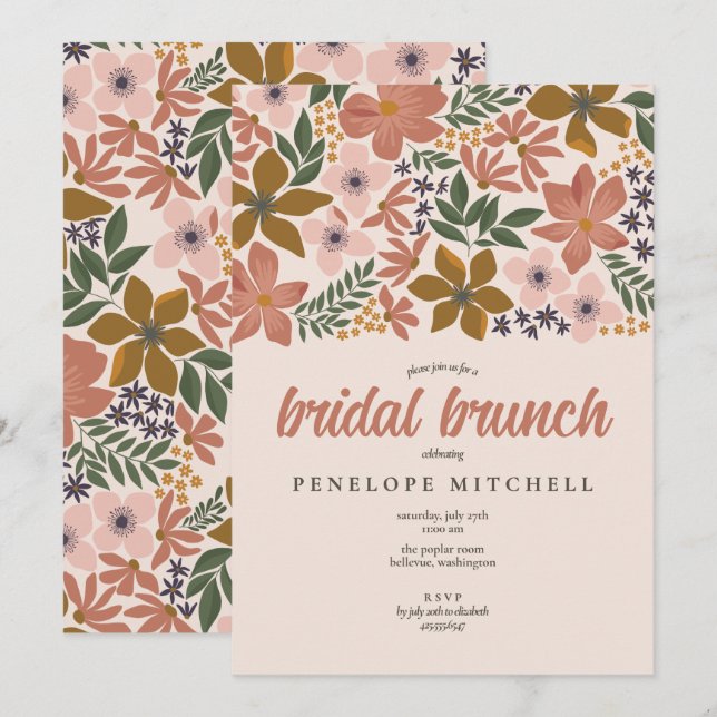 Floral Bridal Brunch Dusche Einladung (Vorne/Hinten)