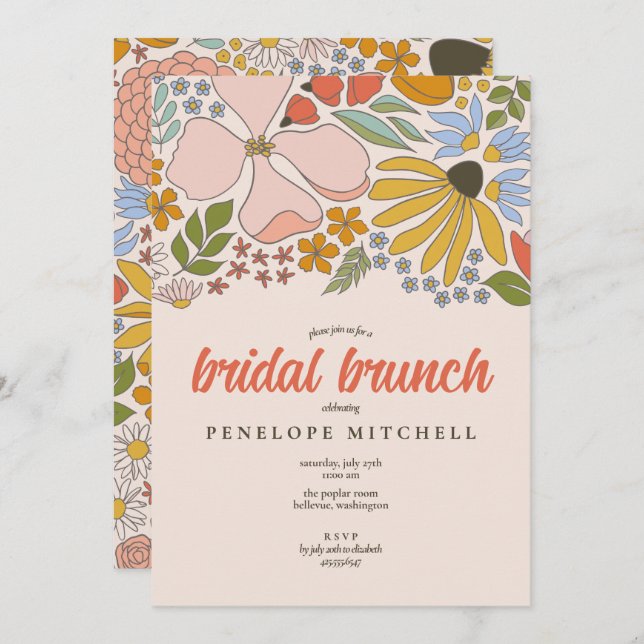 Floral Bridal Brunch Dusche Einladung (Vorne/Hinten)