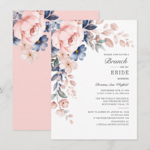 Floral Bridal Brunch Wasserfarbe Pink Blauer Blaue Einladung