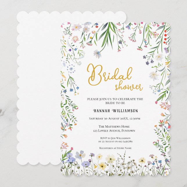 Floral Bridal Shower invitation, Garden Wildflower Einladung (Vorne/Hinten)