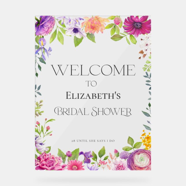 Floral Bridal Shower Welcome Acrylic Sign Acrylschild (Vorderseite)