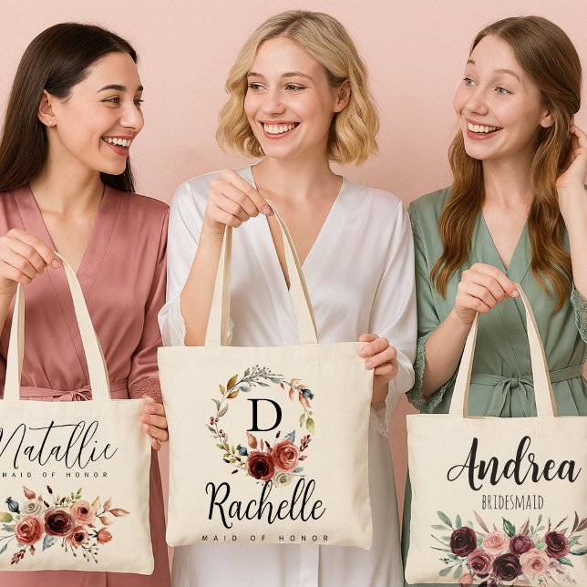 Floral Bridesmaid-Tasche mit Personalisierten Text Tragetasche (Von Creator hochgeladen)