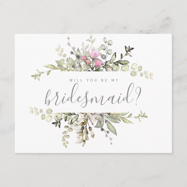 Floral Bridesmaid Vorschlagskarte Ankündigungspostkarte (Vorderseite)