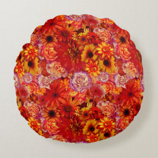 Floral Bright Rojo Bouquet Rich Red Hot Daisies Rundes Kissen