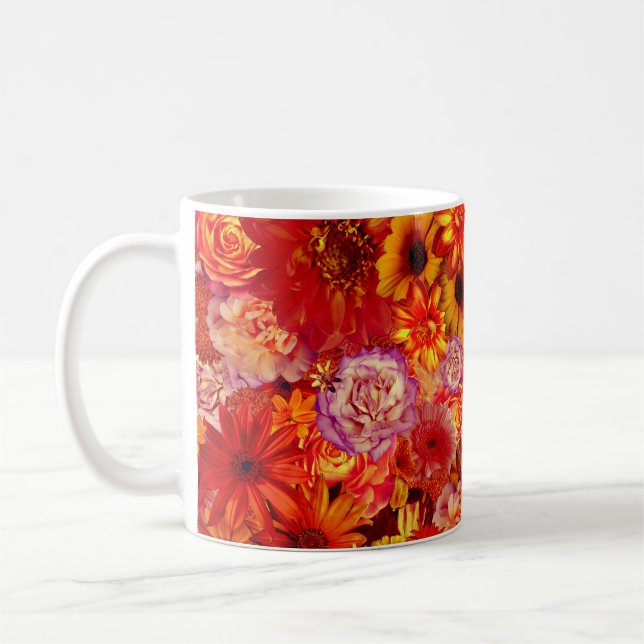 Floral Bright Rojo Bouquet Rich Red Hot Daisies Tasse (Links)