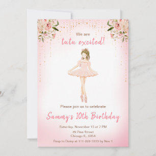 Floral Brown Hair Ballerina Birthday Einladung