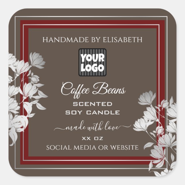 Floral Brown-Produktverpackungsetiketten mit Logo Quadratischer Aufkleber (Vorderseite)