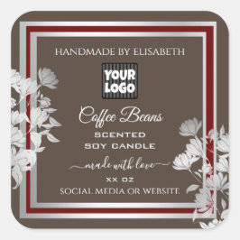 Floral Brown-Produktverpackungsetiketten mit Logo Quadratischer Aufkleber