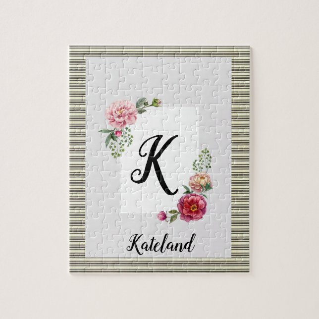 Floral Brown Stripe Jigsaw Puzzle Daisy (Vertikal)