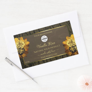 Floral Brown Tree Bark Grain Product Labels Logo Rechteckiger Aufkleber