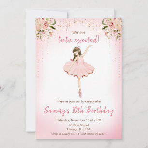 Floral Brünett Hair Ballerina Geburtstag Einladung