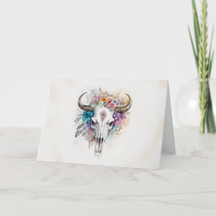 Floral Bull Skull Wasserfarben Kunst Karte