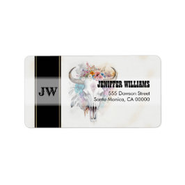 Floral Bull Skull Watercolor Art Adressaufkleber