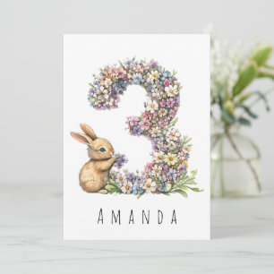 Floral Bunny 3. Geburtstagskarte Einladung
