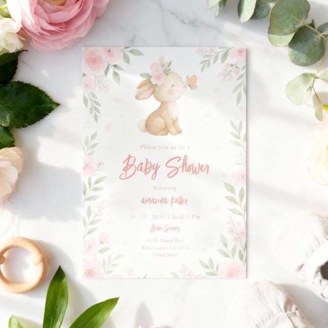 Floral Bunny Baby Dusche Einladung (Von Creator hochgeladen)