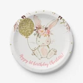 Floral Bunny Birthday Party Paper Plate Pappteller