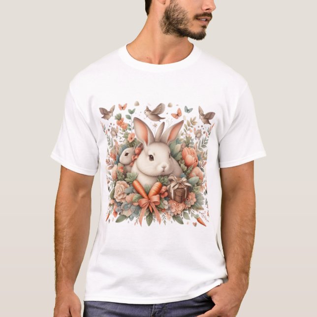 "Floral Bunny Bliss - Niedlicher Kaninchengarten-T T-Shirt (Vorderseite)