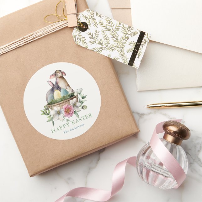 Floral Bunny Eggs Happy Oaster Runder Aufkleber (Schenken)