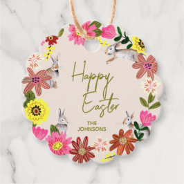 Floral Bunny Happy Easter Spring Gift Favor Tag Geschenkanhänger