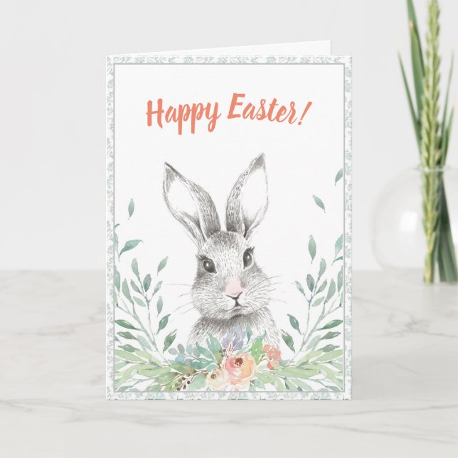 Floral Bunny Oaster Karte (Vorderseite)