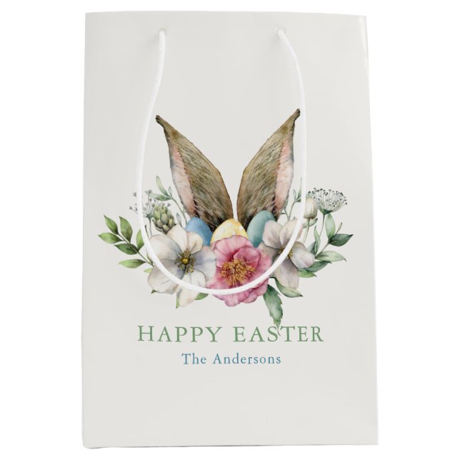 Floral Bunny Ohr & Eggs Ostern Mittlere Geschenktüte (Vorderseite)