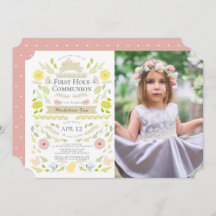 Floral Bunny Pink Girl Foto Erste Heilige Kommune