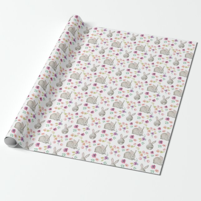 Floral Bunny Rabbit Baby Geschenk Geschenkpapier (Ungerollt)