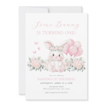 Floral Bunny Spring Girl Pink Bunny First Birthday