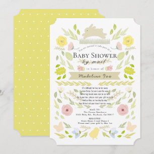 Floral Bunny Yellow Girl Babydusche per Mail Einladung