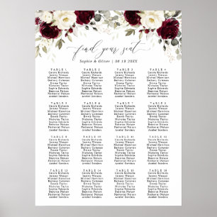 Floral Burgund 16 Tische Hochzeitstabelle Poster